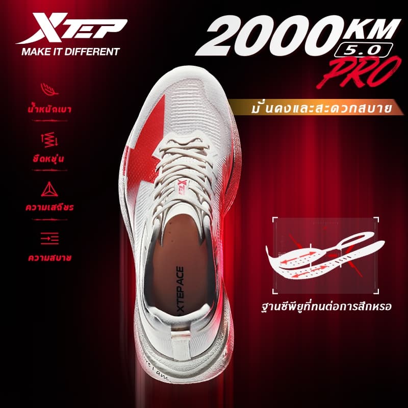 【XTEP】2000KM 5.0 PRO | รองเท้าวิ่งฝึกซ้อมระดับสุดยอด Super Trainer Running Shoes Full-length ACE Foam midsole