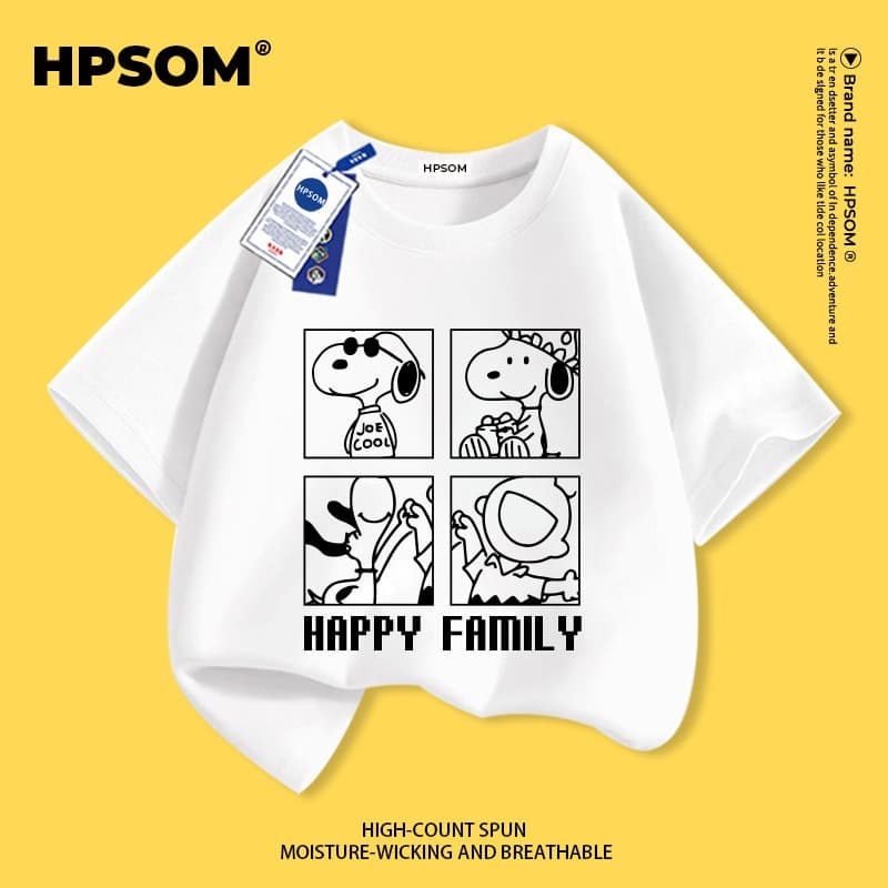 【จัดส่งภายในหนึ่งวันในกรุงเทพฯ】 เสื้อยืดแขนสั้นสีขาวสำหรับเด็ก ผ้าฝ้ายแท้ ระบายอากาศดี สวมใส่สบาย เหมาะสำหรับทั้งเด็กชายและเด็กหญิง ลายสโนว์ปี (Snoopy)