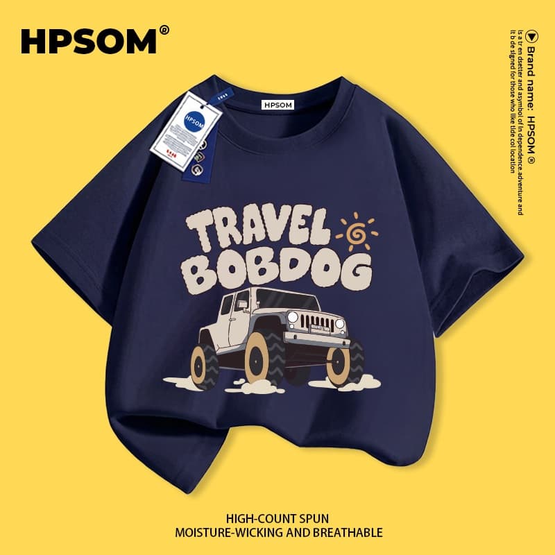 【จัดส่งภายในหนึ่งวันในกรุงเทพฯ】 เสื้อยืดแขนสั้นสีน้ำเงินเข้มสำหรับเด็ก ผ้าฝ้ายแท้ ระบายอากาศดี สวมใส่สบาย เหมาะสำหรับทั้งเด็กชายและเด็กหญิง ลายตัวอักษรและรถยนต์