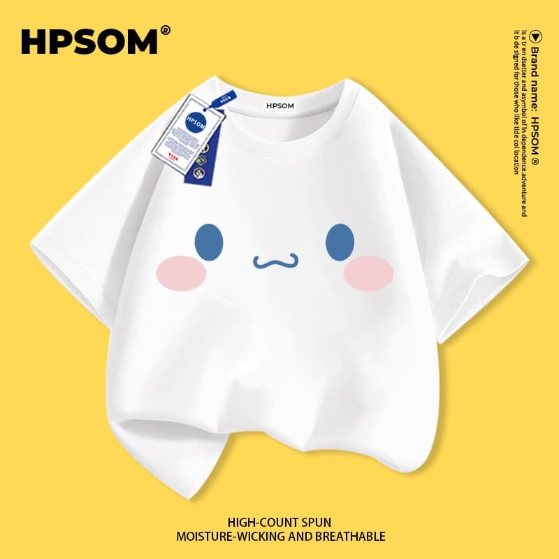 【จัดส่งภายในหนึ่งวันในกรุงเทพฯ】 เสื้อยืดแขนสั้นสีขาวสำหรับเด็ก ผ้าฝ้ายแท้ ระบายอากาศดี สวมใส่สบาย เหมาะสำหรับทั้งเด็กชายและเด็กหญิง ลายอิโมจิหน้าน่ารัก