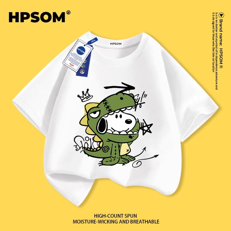 【จัดส่งภายในหนึ่งวันในกรุงเทพฯ】 เสื้อยืดแขนสั้นสีขาวสำหรับเด็ก ผ้าฝ้ายแท้ ระบายอากาศดี สวมใส่สบาย เหมาะสำหรับทั้งเด็กชายและเด็กหญิง ลายการ์ตูนไดโนเสาร์และสุนัข