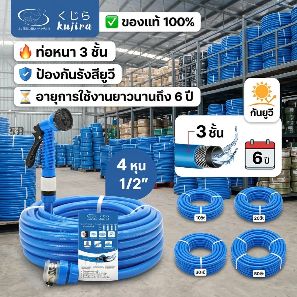 【จัดส่งภายใน 24 ชั่วโมง】สายยาง 4 หุน（1/2"）สายยางรดน้ําต้นไม้ 10-50 เมตร นิ่ม เด้ง 6ปีไม่แข็งกรอบ เหมาะสำหรับรดน้ำดอกไม้และล้างรถ（จากโรงงานไทย）