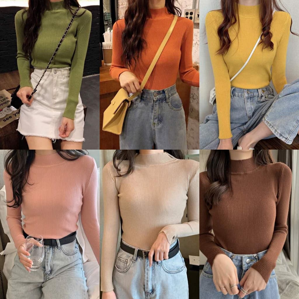 Grace&Chili##เสื้อแขนยาวผู้หญิง เสื้อผ้าแฟชั่นผู้หญิง เสื้อคอเต่าสีพื้น แขนยาวผ้าไหมพรม ผ้านิ่มใส่สบาย901