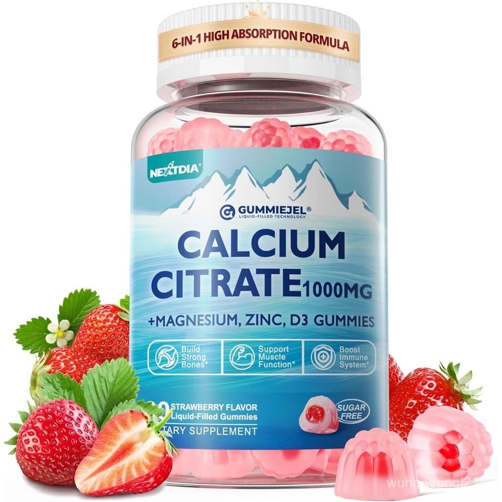 แคลเซียมซิเตรต Gummies พร้อมวิตามิน D3 1000IU - รองรับแคลเซียมแมกนีเซียมสังกะสีโพแทสเซียม B6, Zero Sugar, อาหารเสริมแคลเซียมดูดซึมสูงสําหรับกระดูก, กล้ามเนื้อ, ฟันและเส้นประสาท H