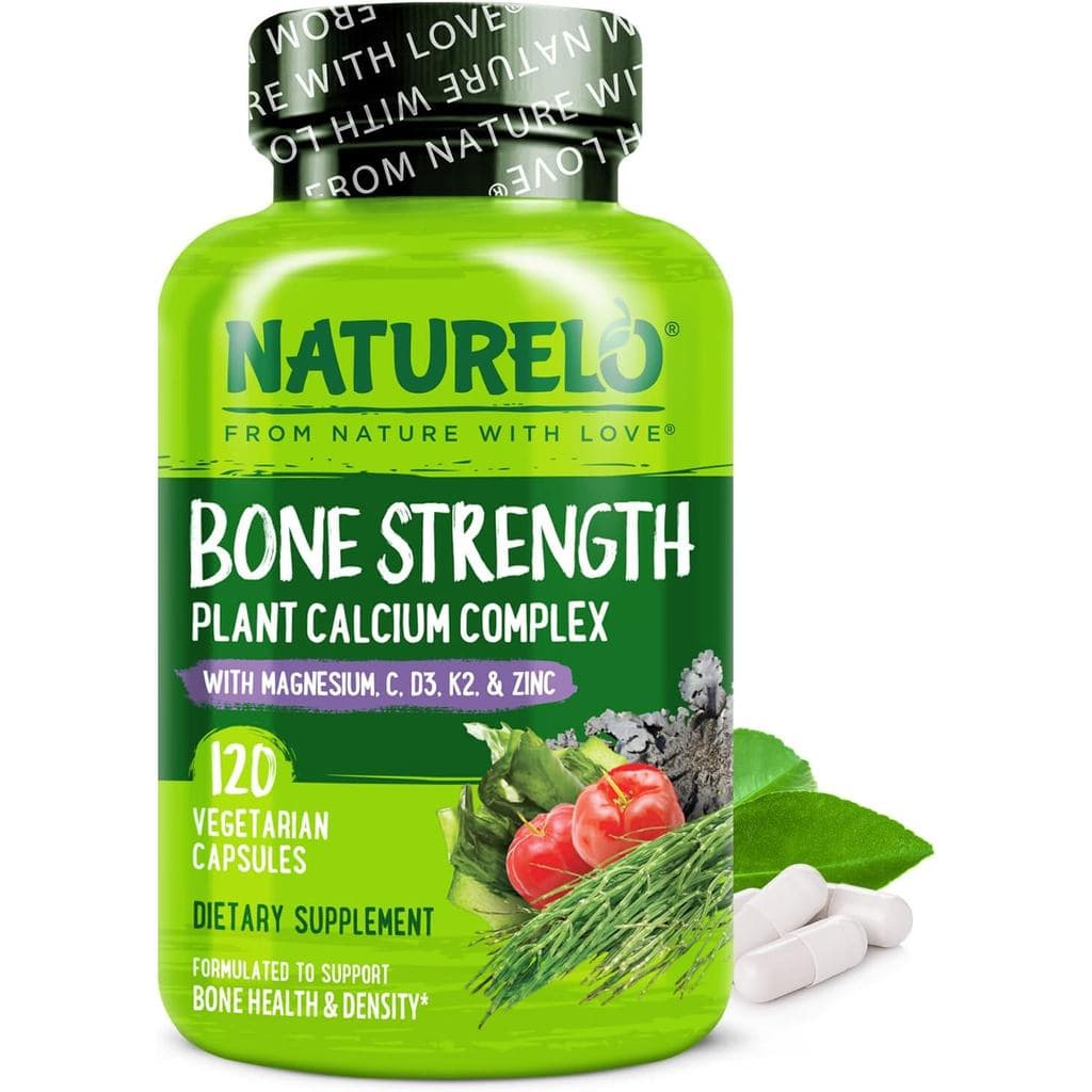 NATURELO อาหารเสริมแคลเซียม-เสริมวิตามินซี, วิตามิน D3, K2 และแคลเซียมแมกนีเซียมสังกะสี, บรรจุแคลเซียม 600 มก.-จากพืช, 120 แคปซูลมังสวิรัติ, โอนไม่พันธุกรรม, กลูเตนถั่วเหลือง