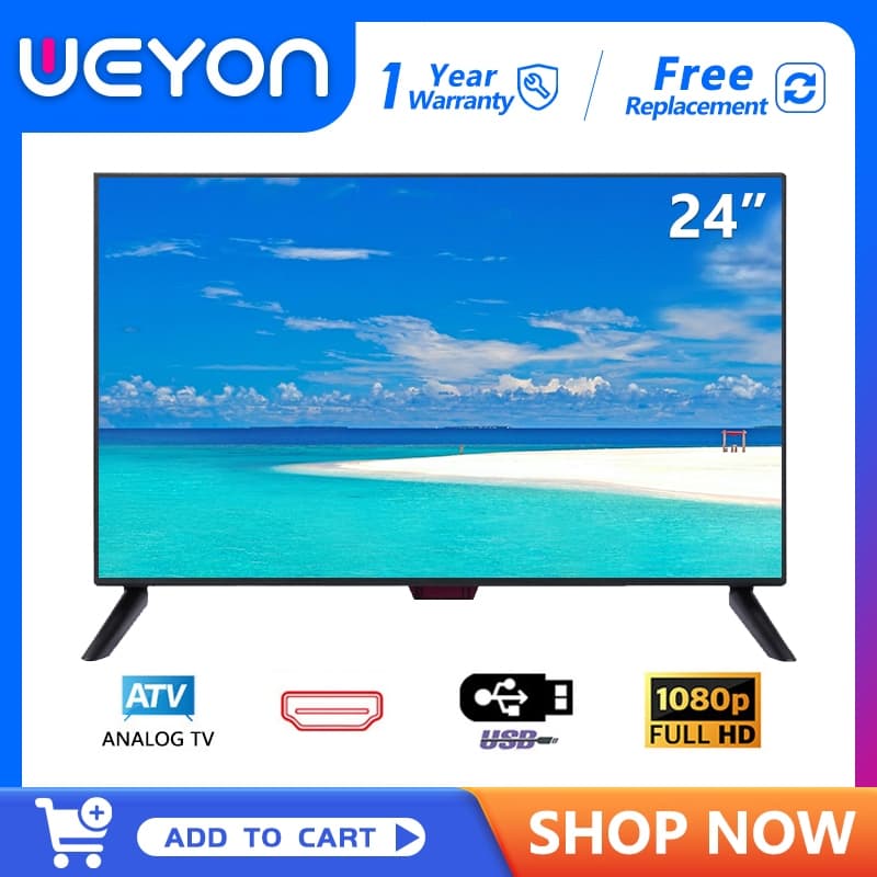 ทีวี 24 นิ้ว ทีวีจอแบน FHD LED TV อะนาล็อก ขนาด (USB-AV-VGA)พร้อมกล่องทีวี
