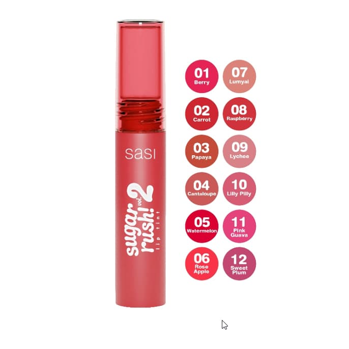 SASI sugar rush! lip tint 3g ศศิ ซูการ์ รัช ลิป ทิน  หลอดพลาสติกสีแดง รุ่นเก่าและรุ่นใหม่ แท้ 100% พร้อมส่ง