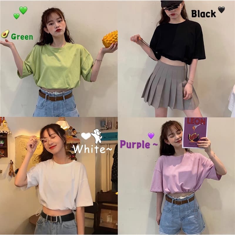 เสื้อครอปสาวอวบผู้หญิงที่กําลังฮิต oversize เสื้อผ้าแฟชั่นสไตล์เกาหลี เสื้อยืดเอวลอยวัยรุ่นน่ารักๆ สีพื้นเนื้อผ้าใส่สบาย