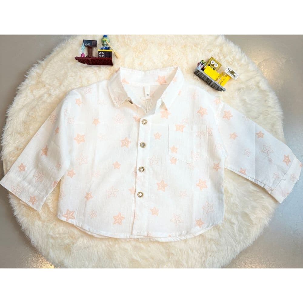 เสื้อเชิ้ตสีขาว คอปกเแขนยาว ลายปลาดาว