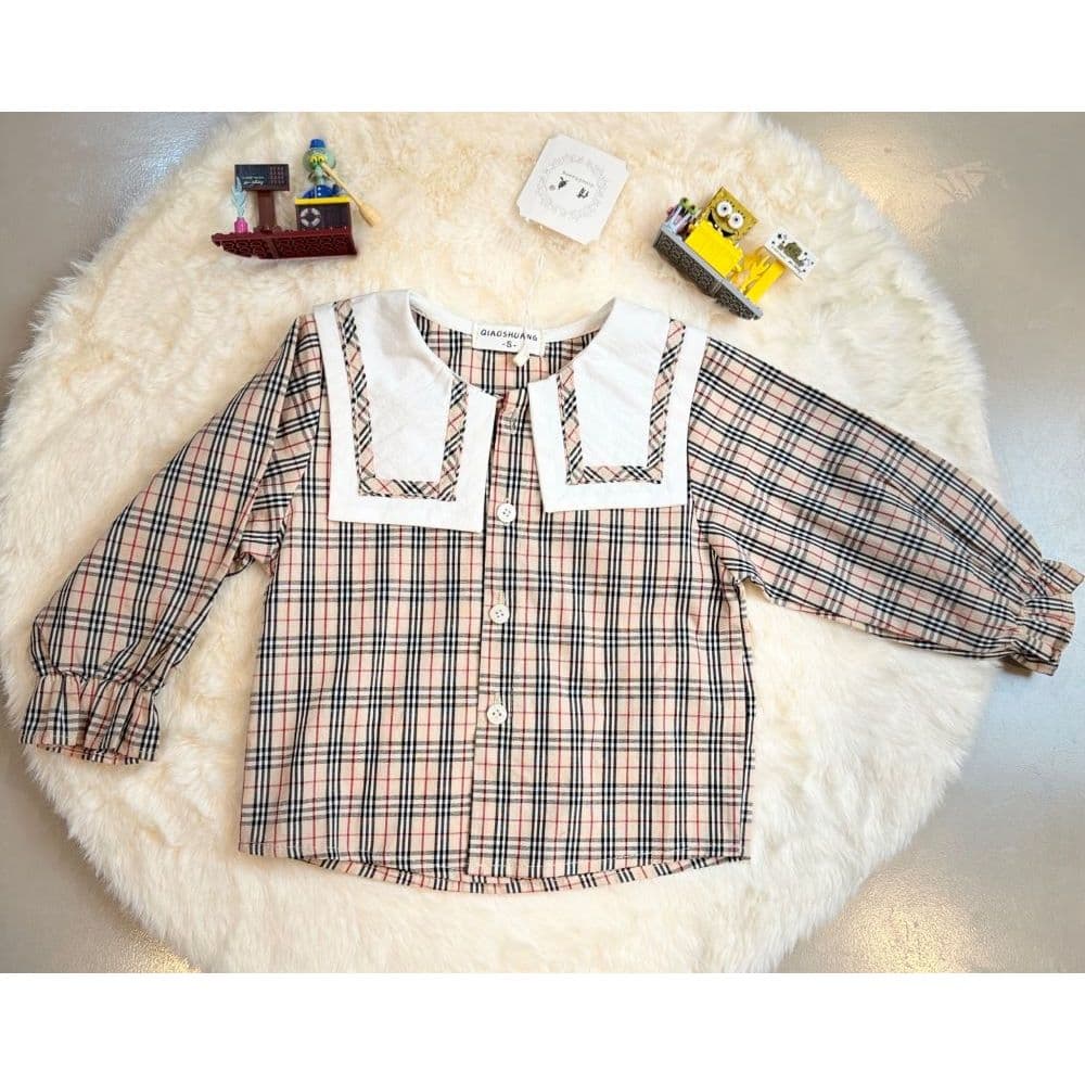 เสื้อเชิ้ต Burberry ลายแขนตุ๊กตา สำหรับเด็กผู้หญิง