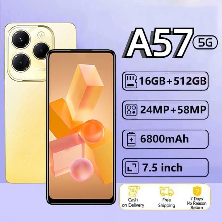 โทรศัพท์มือถือ a57 ​​smart 5G wifi โทรศัพท์มือถือ 7.3 นิ้ว 16GB+512GB โทรศัพท์มือถือ Android COD