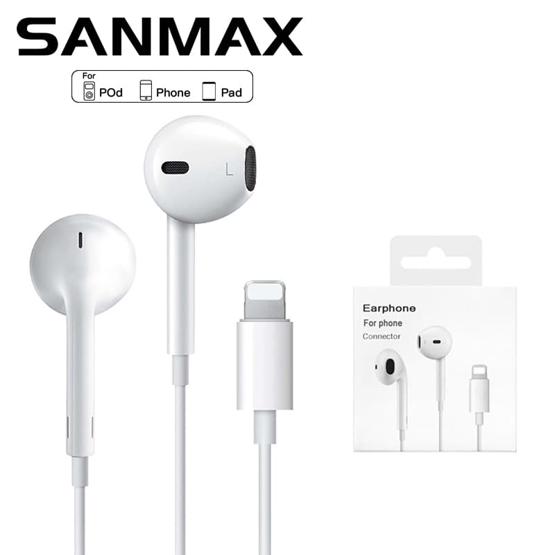 sanmax หูฟังบลูทูธแบบมีสาย i14B เสียงดี มีไมโครโฟนในตัว สำหรับ phone 7 8 x 11 12 13 14 （รับประกัน 6 เดือน）